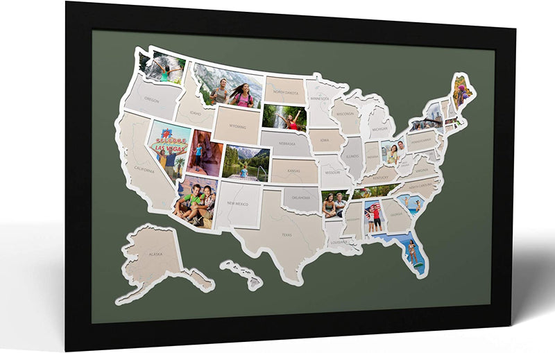 Thunder Bunny Labs 50 States USA Photo Map - Frame Optional - Made in America (Driftwood, Black Frame) Home & Garden > Decor > Picture Frames Thunder Bunny Labs Zucchini Black Frame 