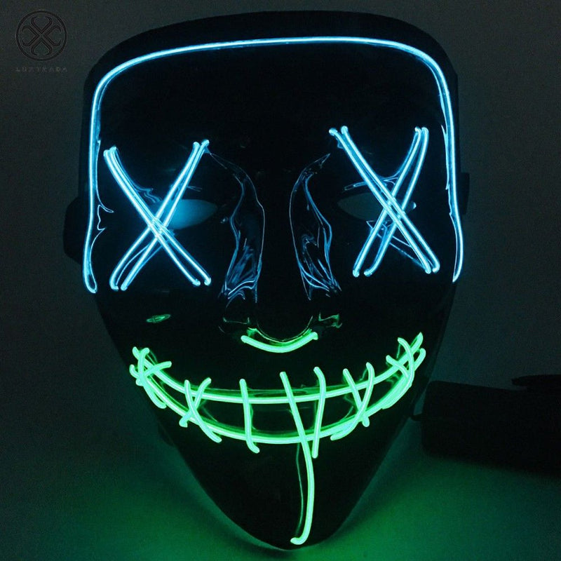 Luxtrada Clubbing Light up "Stitches" LED Mask Costume Halloween Rave Cosplay Party Xmas + AA Battery (Orange&Pink) Apparel & Accessories > Costumes & Accessories > Masks Luxtrada Ice Blue&Green  