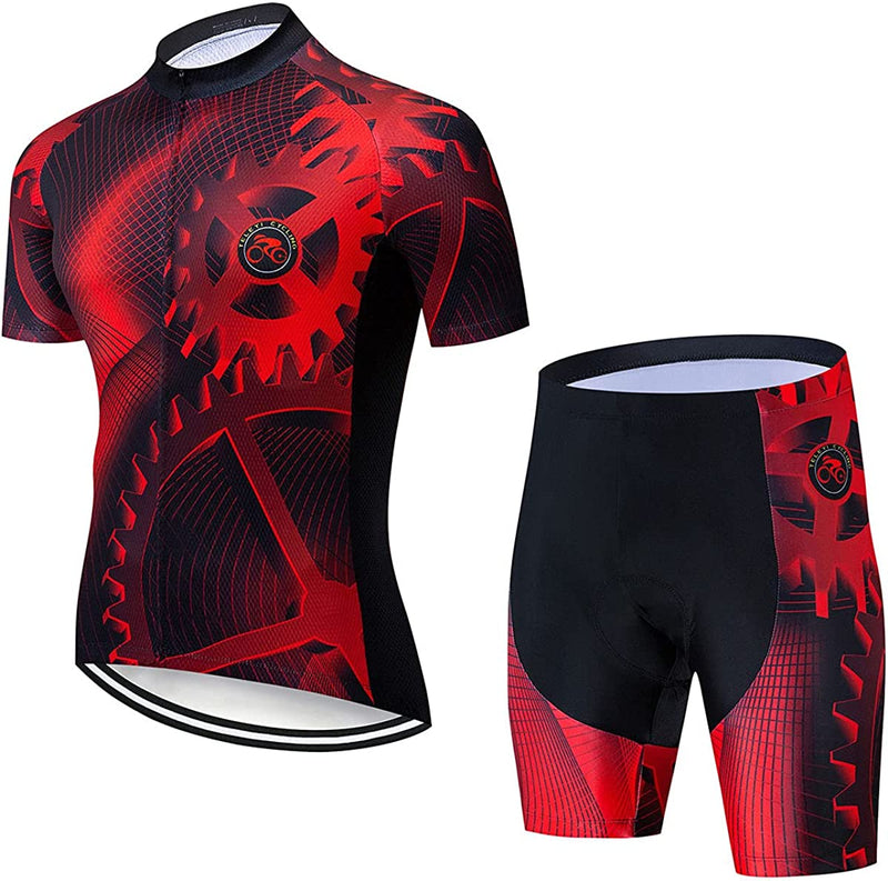 CHAOS MONKEY Men'S Cycling Jersey Set Biking Clothes Road Bike Shorts Padded Outfit Bicycle Shirts Short Sleeve MTB Sporting Goods > Outdoor Recreation > Cycling > Cycling Apparel & Accessories CHAOS MONKEY Red Large 