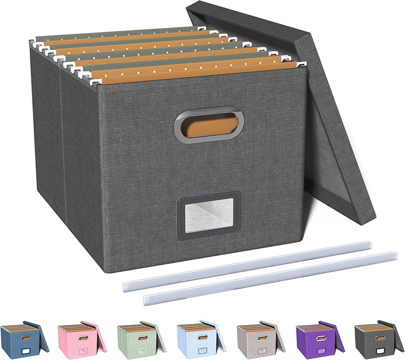 Oterri File Storage Organizer Box,Filing Box,Portable File Box with Lid,Fit for Letter/Legal File Folder Storage, Easy Slide Durable Hanging File Box for Office/Decor/Home,1 Pack,Gray-Box Only