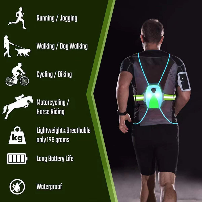 LED Reflective Running Vest, High Visibility Warning Lights for Runners, Adjustable Elastic Safety Gear Accessories for Men/Women Night Running, Walking, Cycling/Biking Sporting Goods > Outdoor Recreation > Winter Sports & Activities NTZS   