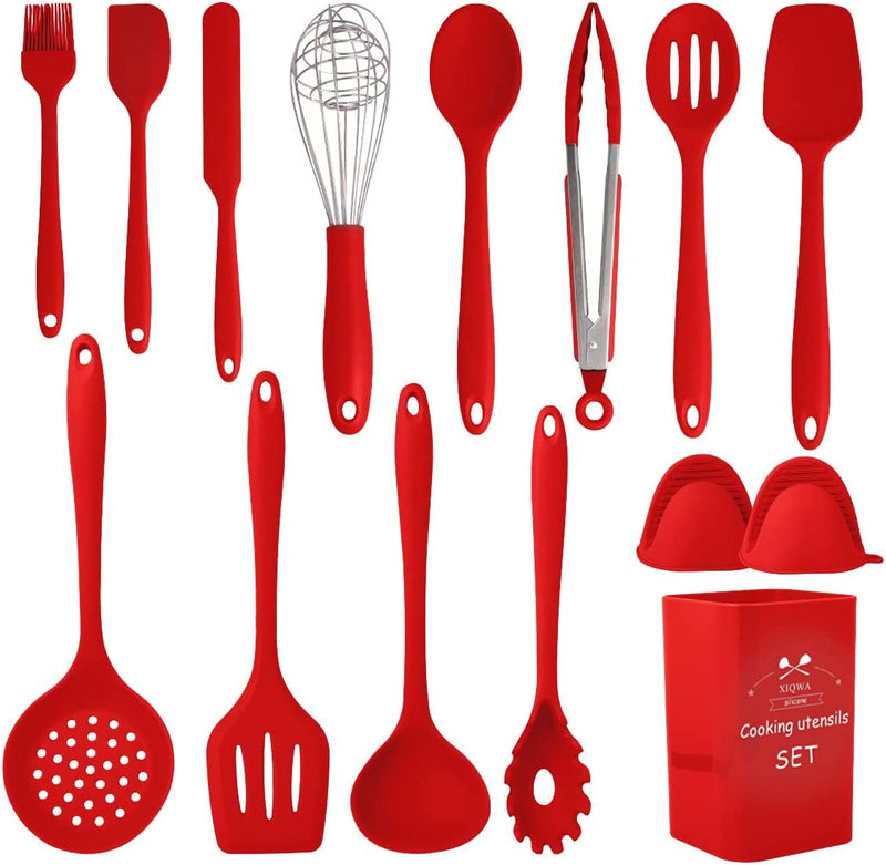 Kitchen Utensils Set,Silicone Cooking Utensils Set 15Pcs,Non-Stick Silicone Kitchen Utensils Set,Heat Resistant 446°F Cooking Spoons,Kitchen Tool Set,Kitchen Essentials for New Home (Non Toxic) Home & Garden > Kitchen & Dining > Kitchen Tools & Utensils XIQWA Red  