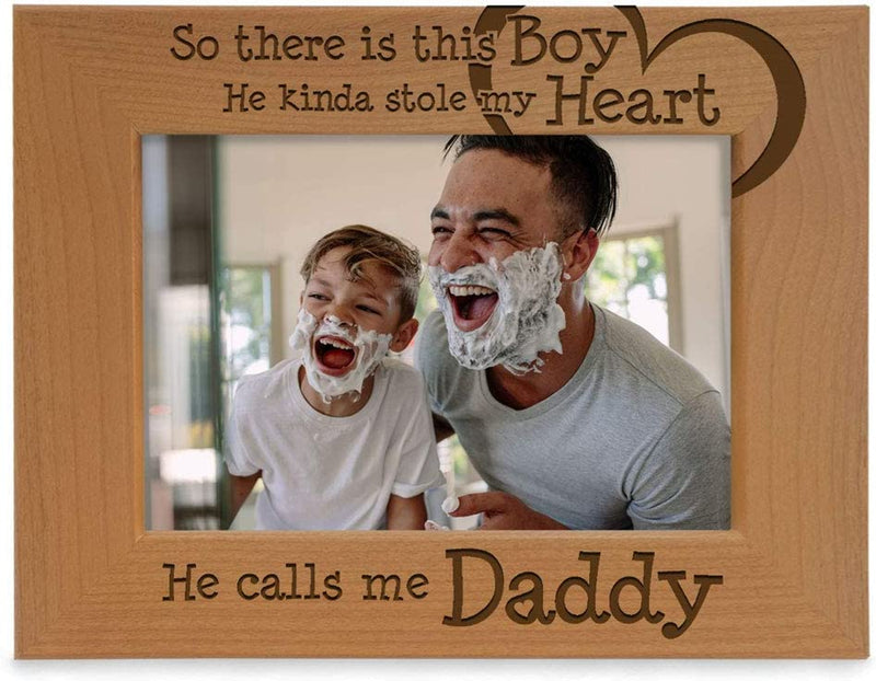 KATE POSH - so There Is This Boy He Kinda Stole My Heart. He Calls Me Daddy. Engraved Natural Wood Picture Frame, Birthday, Best Dad Ever, New Dad Gifts (5X7-Vertical) Home & Garden > Decor > Picture Frames KATE POSH 5" x 7" Horizontal  