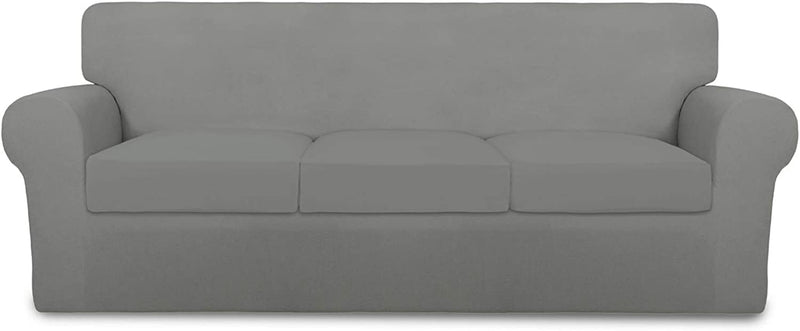 Purefit 4 Pieces Super Stretch Chair Couch Cover for 3 Cushion Slipcover – Spandex Non Slip Soft Sofa Cover for Kids, Pets, Washable Furniture Protector (Sofa, Brown) Home & Garden > Decor > Chair & Sofa Cushions PureFit Light Gray Large 