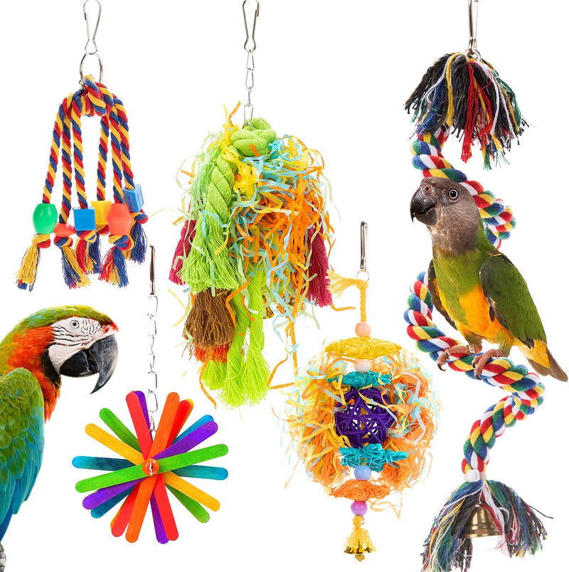 RLRICH 6 Pack Bird Colorful Chewing Toys Parrot Foraging Shredder Toys Shred Hanging Foraging Toys,Comfy Perch Parrot Toys for Rope Bungee Bird Toy