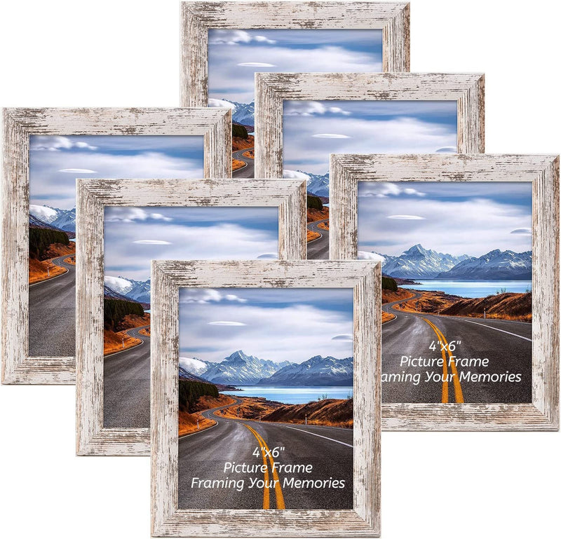 Decowald 8X10 Picture Frames Rustic with High Definition Glass, Distressed Wood Pattern Frame for Tabletop Display and Wall Mounting, Home Decorative Photo Frames, Set of 6, White Home & Garden > Decor > Picture Frames Decowald White 4x6 