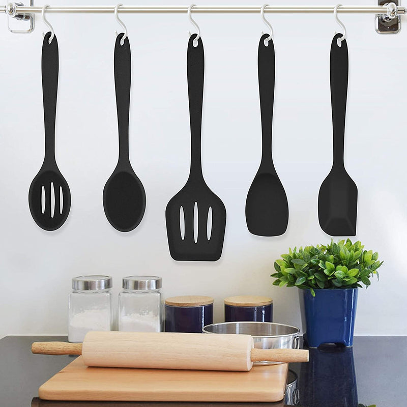 Homikit 5-Piece Kitchen Cooking Utensils Set, Black Silicone Slotted Turner Spatula Spoons for Nonstick Cookware, Dishwasher Safe Kitchen Tools for Cooking and Baking Home & Garden > Kitchen & Dining > Kitchen Tools & Utensils Homikit   