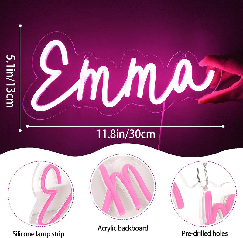 ATTNEON Pink Emma Neon Sign,Personalized LED Name Neon Light for Kids Bedroom,Birthday Party Decoration,Usb Powered Light for Wall Decor,Best Gift for Girls,Size 11.8 * 5.1 Inches(Jtld015-8)  attneon   