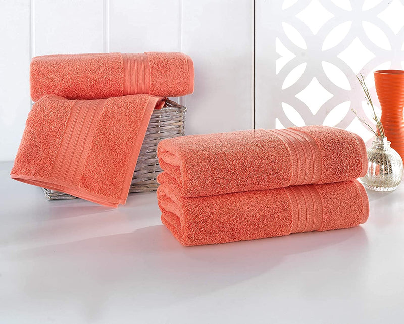 Qute Home 4-Piece Washcloths, Bosporus Collection 100% Turkish Cotton Premium Quality Towels for Bathroom, Quick Dry Soft and Absorbent Turkish Towel, Set Includes 4 Wash Cloths (Coral Red)
