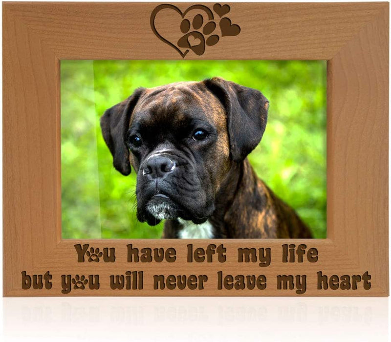 KATE POSH You Have Left My Life, but You Will Never Leave My Heart Natural Wood Engraved Picture Frame, Paw Prints on My Heart Memorial Gifts for Cat or Dog, Pet Sympathy Memory Gift (5X7 Vertical) Home & Garden > Decor > Picture Frames Kate Posh 5x7-Horizontal  