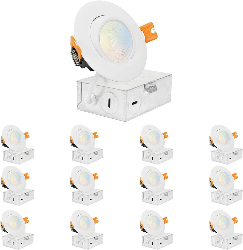 ASD 4 Inch LED Gimbal Recessed Lighting with Junction Box, 9W 630Lm, 3000K/4000K/5000K Selectable, IC Rated LED Downlight Gimbal, Dimmable Angled Directional Swivel Light, Energy Star ETL