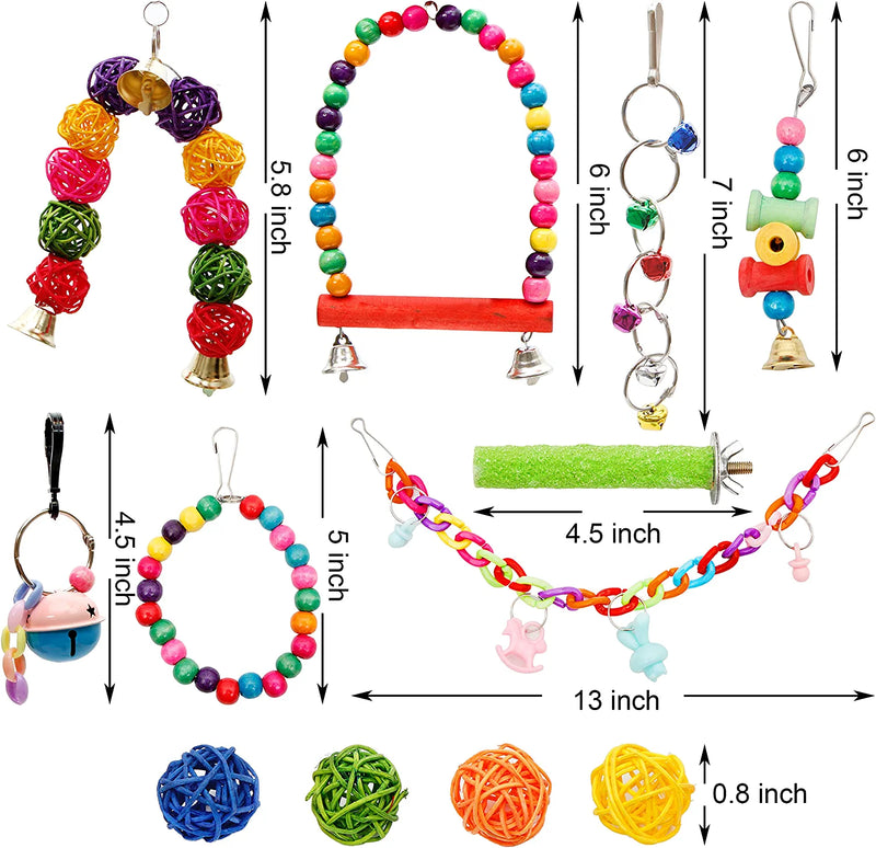 Youngever 12 Packs Bird Swing Toy, Parrot Toys Hanging Bell, Bird Cage Toys for Parrots, Finches, Macaws, Cockatiels