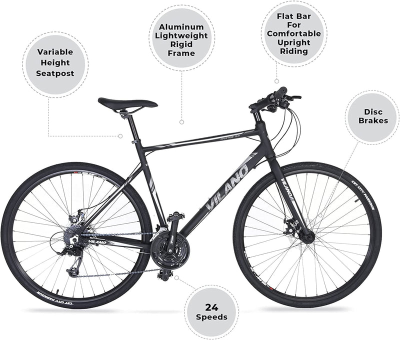Vilano Diverse 3.0 Performance Hybrid Road Bike 24 Speed Disc Brakes Sporting Goods > Outdoor Recreation > Cycling > Bicycles Vilano   