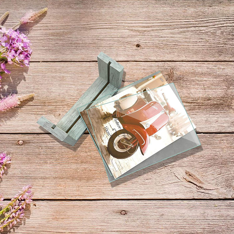 HORLIMER 4X6 Picture Frames Set of 2, Rustic Photo Frame with Wooden Base and Tempered Glass for Tabletop Home & Garden > Decor > Picture Frames HORLIMER   