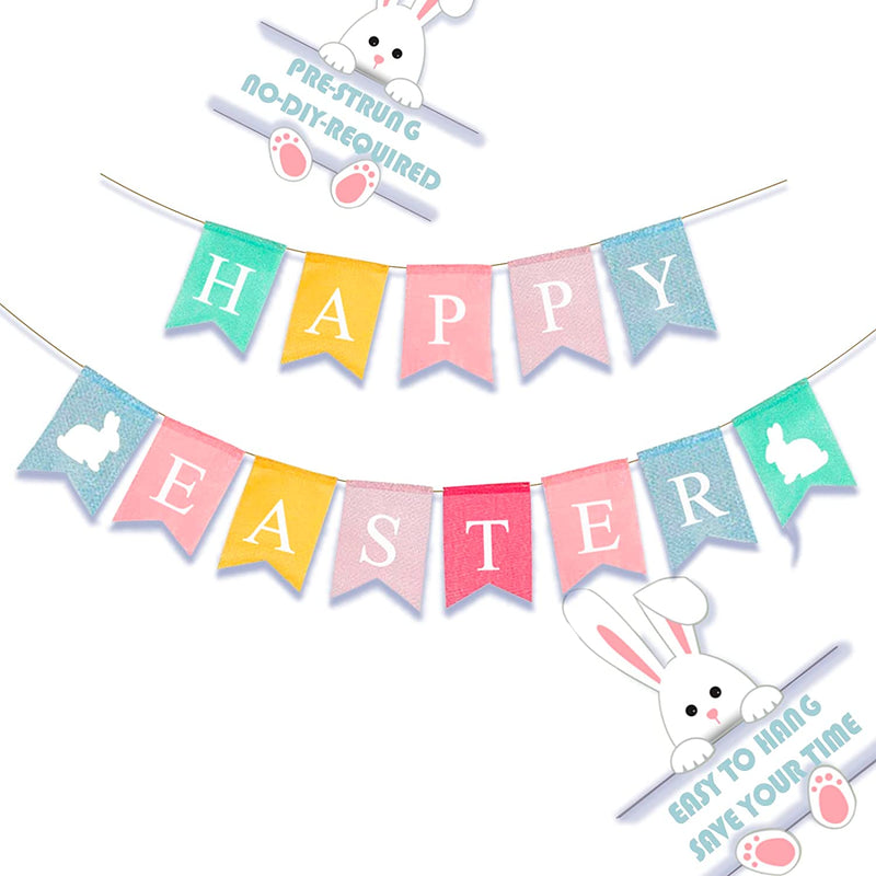 Happy Easter Banner Easter Chicken Egg Felt Happy Easter Bunny Banner Felt Easter Banner Garland for Easter Decorations, Spring Themed Party Favors Supplies, Happy Easter Day for Mantle Fireplace(2Pc) (Banner Easter Burlap) Home & Garden > Decor > Seasonal & Holiday Decorations Giga Gud   