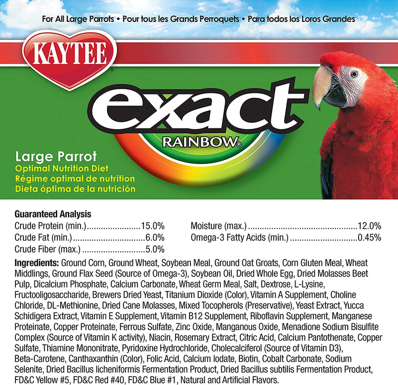 Kaytee Exact Rainbow Large Pet Parrot Food, 20 Pound Animals & Pet Supplies > Pet Supplies > Bird Supplies > Bird Food Central Garden & Pet   