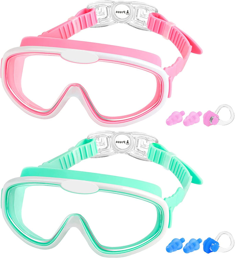 Fulllove Kids Swim Goggles, 2 Pack Swimming Goggles for Child from 4 to 15 Years Old, Clear Vision Swim Glasses Sporting Goods > Outdoor Recreation > Boating & Water Sports > Swimming > Swim Goggles & Masks Fulllove 05.pink/Green  