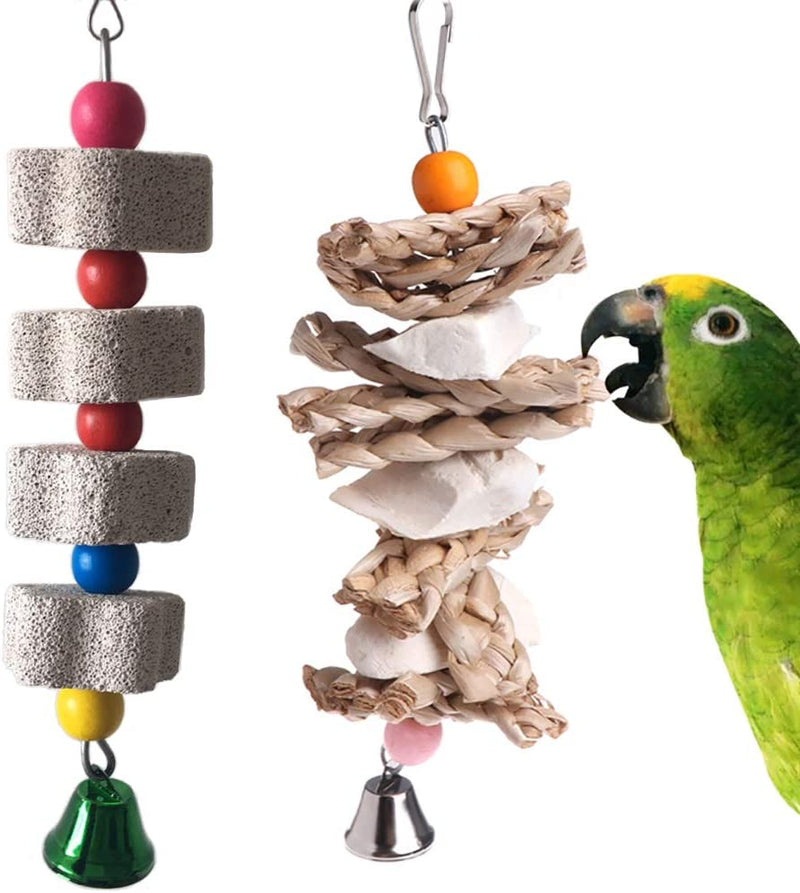 PINVNBY Parrot Toys Chewing Bird Toy Cuttlebone Beak Grinding Stone Cage Hanging Toys with Bell for African Greys Conure Eclectus Budgies Parakeet Cockatiel Hamster Chinchilla Rabbit, 2 Pack Animals & Pet Supplies > Pet Supplies > Bird Supplies > Bird Toys PIVBY   