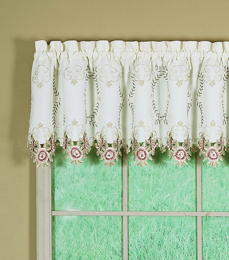 Today'S Curtain Verona Reverse Embroidery Tie-Up Shade, 63", Ecru/Rose Home & Garden > Decor > Window Treatments > Curtains & Drapes Today's Curtain Ecru/Rose Tailored Val 70"W X 18"L 
