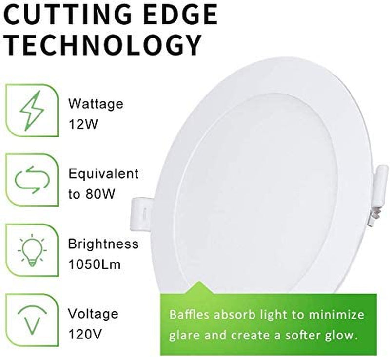 6 Inch Slim LED Recessed Lighting with Junction Box - 12W (80W Eqv.), 1050 Lumens, Dimmable, 3000K Warm White, Can-Killer Downlights - Low Profile IC Rated - White, 6-Pack Home & Garden > Lighting > Flood & Spot Lights elighting   