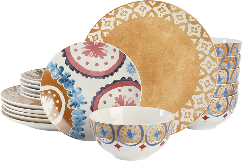 Spice by Tia Mowry Goji Blossom Decorated Porcelain Dinnerware Set, Blue, 12-Piece Home & Garden > Kitchen & Dining > Tableware > Dinnerware SPICE BY TIA MOWRY Honey Gold 18-Piece 