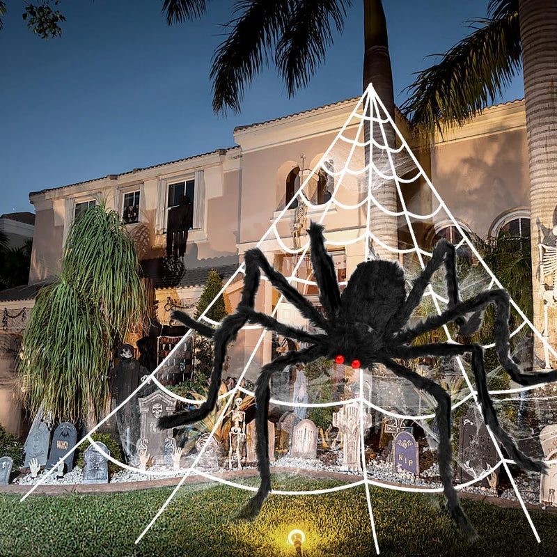 3Pcs 212'' Halloween Spider Web 49" Halloween Spider Decorations Stretch Cobweb Fake Spider Giant Spider Web for Indoor Outdoor Halloween Decorations Yard Lawn Home Costumes Party Haunted House Décor  ORWINE   