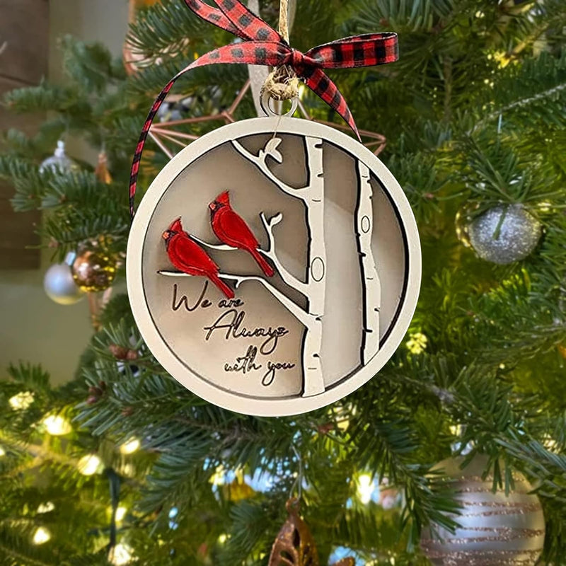Handmade Memorial Ornament with Cardinals- We Are Always with You Wooden Sympathy Grief Gift Memory Ornament in Loving in Remembrance Condolence Sympathy for Loss of Loved One (Pair of Cardinals)  Feeoici   