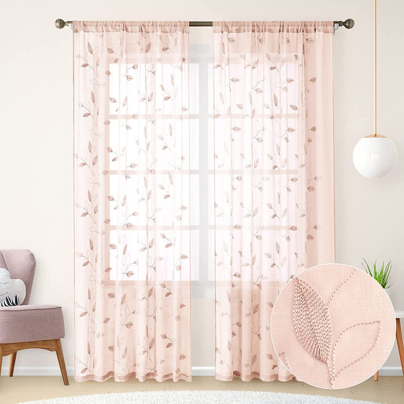 HOMEIDEAS Sage Green Sheer Curtains 52 X 84 Inches Long 2 Panels Embroidered Leaf Pattern Pocket Faux Linen Floral Semi Sheer Voile Window Curtains/Drapes for Bedroom Living Room Sporting Goods > Outdoor Recreation > Fishing > Fishing Rods HOMEIDEAS 6-blush Pink W52" X L96" 