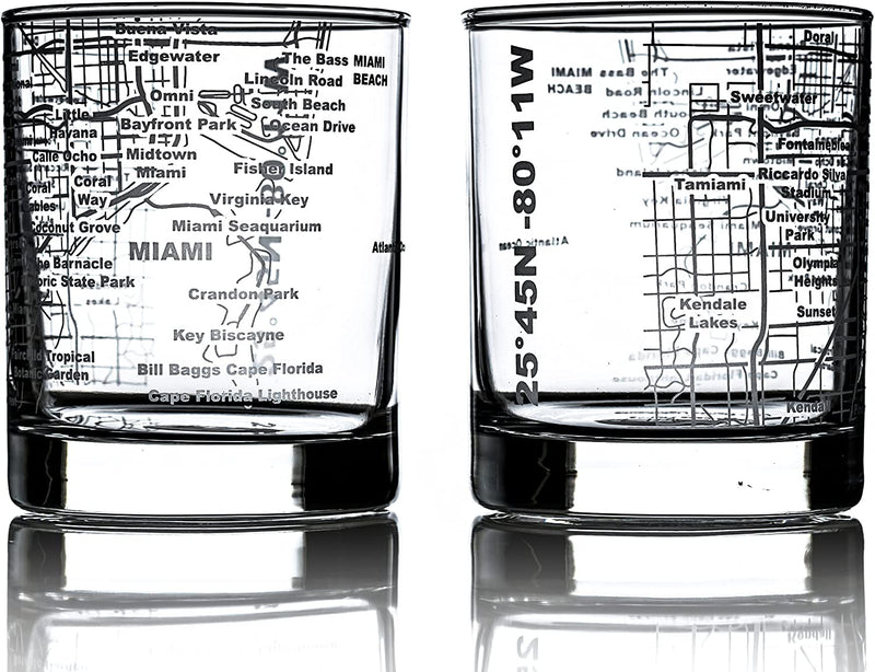 Greenline Goods Whiskey Glasses - 10 Oz Tumbler Gift Set for Denver Lovers, Etched with Denver Map | Old Fashioned Rocks Glass - Set of 2 Home & Garden > Kitchen & Dining > Barware Greenline Goods Miami  
