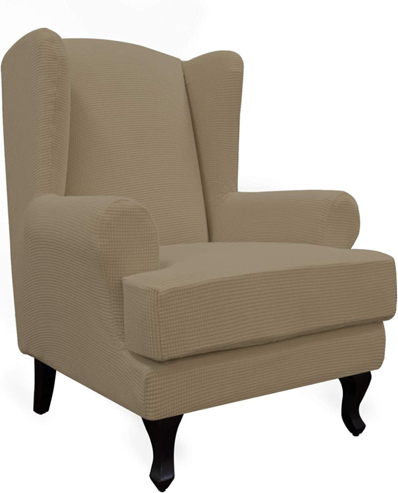 Easy-Going Stretch Wingback Chair Sofa Slipcover 2-Piece Sofa Cover Furniture Protector Couch Soft with Elastic Bottom, Spandex Jacquard Fabric Small Checks, Black Home & Garden > Decor > Chair & Sofa Cushions Easy-Going Tan  