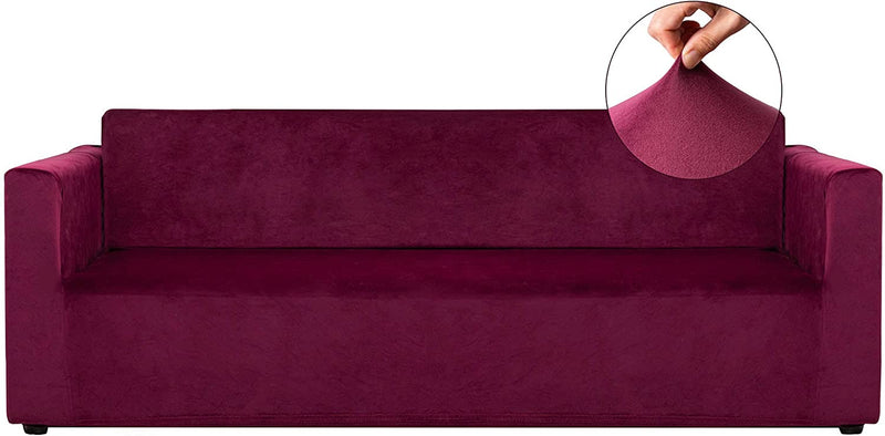 RECYCO Velvet Sofa Covers for 4 Cushion Couch, Furniture Covers for Sofa, Sofa Slipcover 1 Piece for Living Room, Dogs, Navy Home & Garden > Decor > Chair & Sofa Cushions RECYCO Burgundy X-Large 