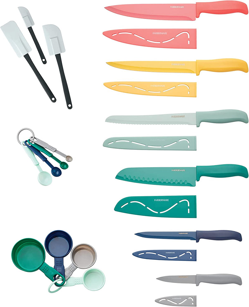 Farberware Triple Riveted Soft Grip Knife Set with Blade Covers and Gadgets, 23 Piece, Black Home & Garden > Kitchen & Dining > Kitchen Tools & Utensils > Kitchen Knives Lifetime Brands Inc. Pastel Rainbow 23 Piece 