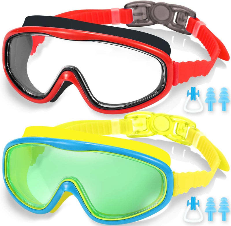 Easyoung 2-Pack Kids Swim Goggles, Wide Vision Swim Goggles for Child from 3-15 Sporting Goods > Outdoor Recreation > Boating & Water Sports > Swimming > Swim Goggles & Masks EasYoung 04.red With Black + Yellow With Sky Blue  