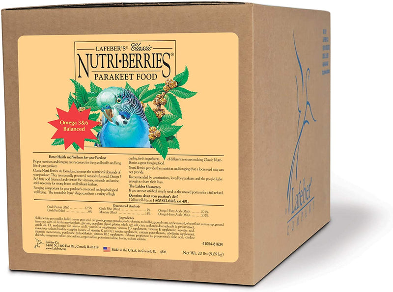 Lafeber Classic Nutri-Berries Pet Bird Food, Made with Non-Gmo and Human-Grade Ingredients, for Parakeets (Budgies), 4 Lb Animals & Pet Supplies > Pet Supplies > Bird Supplies > Bird Food Lafeber Company 20 lb  