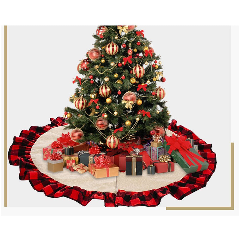 Christmas Tree Skirt Black and Red Buffalo Plaid Ruffle Tree Skirt Burlap Tree Skirt for Christmas Home New Year Party Holiday Decor Home & Garden > Decor > Seasonal & Holiday Decorations > Christmas Tree Skirts 2CFUN   