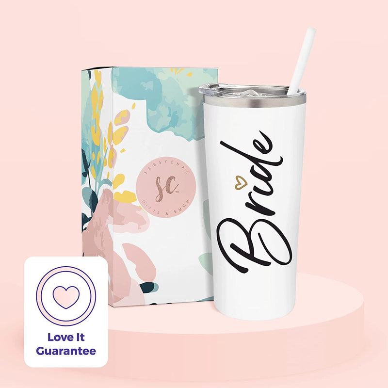 Sassycups Bride Tumbler Cup | Vacuum Insulated Stainless Steel Drink Cup with Straw for Bride to Be | Engagement Glass | Newly Engaged Travel Mug | Future Mrs Bachelorette Cup (22 Ounce, White) Home & Garden > Kitchen & Dining > Tableware > Drinkware BitzyPop   