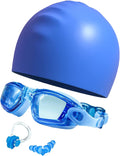 LJNYIE Adult Swim Swimming Goggles Glasses Gear for Womens Mens Youth Goggles Swim with Nose Cover Caps Ear Plugs anti Fog Sporting Goods > Outdoor Recreation > Boating & Water Sports > Swimming > Swim Goggles & Masks LJNYIE Clear Blue  