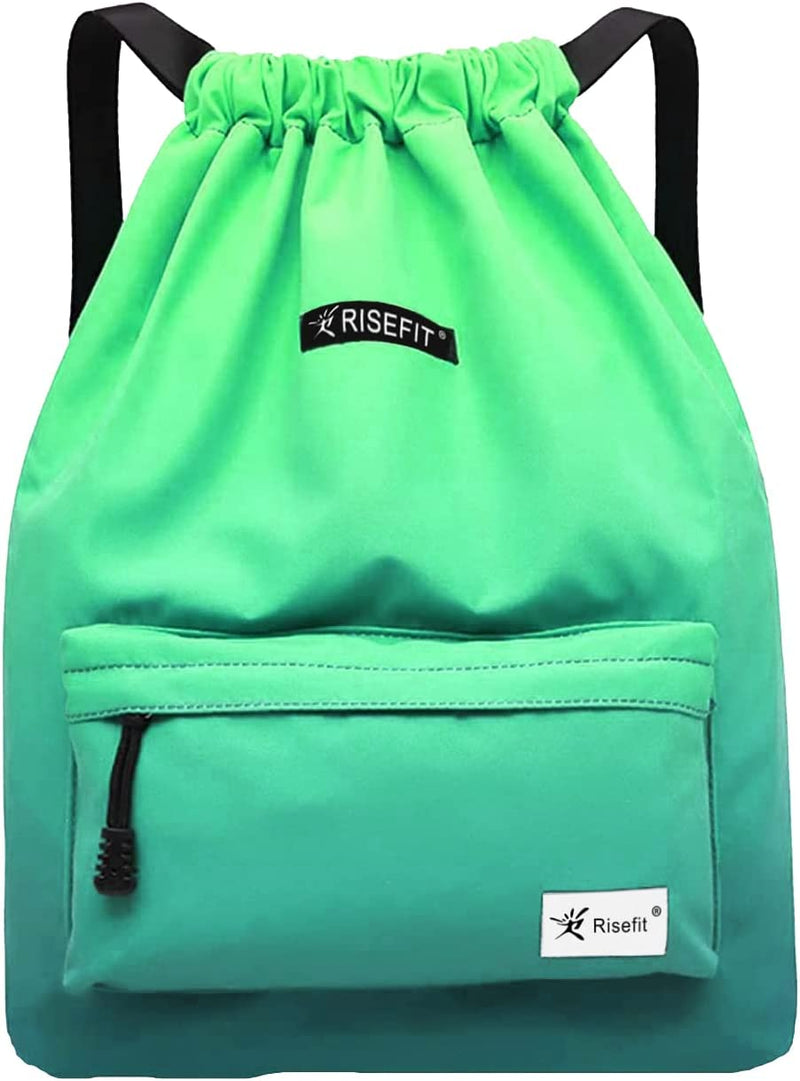 Waterproof Drawstring Bag, Gym Bag Sackpack Sports Backpack for Men Women Girls Home & Garden > Household Supplies > Storage & Organization Risefit 11-gradual Green  
