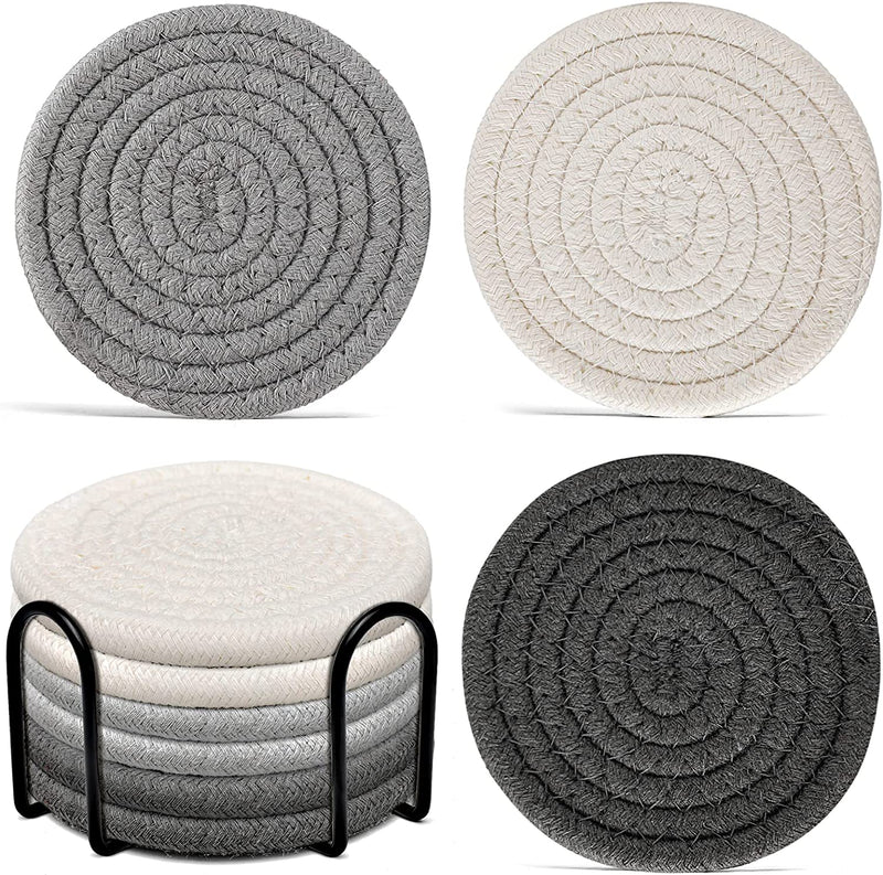 Coasters for Drinks, Braided Absorbent Coasters with Holder (6-Piece Set) for Home and Kitchen-Mixed (Set 1） Home & Garden > Kitchen & Dining > Barware KZKJ Light  