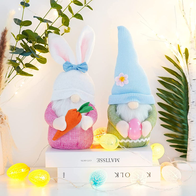 BOMIER Easter Gnomes Decorations for Home, Easter Bunny Gnome Plush with Led Easter Lights String, Spring Gnomes Elf Easter Decorations for the Home Room Bedroom Desk Decor, Easter Gifts for Kids