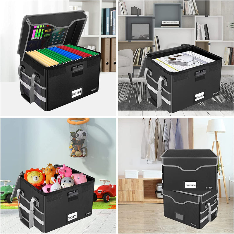 File Box Fireproof Document Box with Lock,Docsafe File Storage Organizer Box with Tab Inserts,Collapsible Portable File Box Home Office File Cabinet with Handle for Hanging Letter/Legal Folder,Black Home & Garden > Household Supplies > Storage & Organization DocSafe   