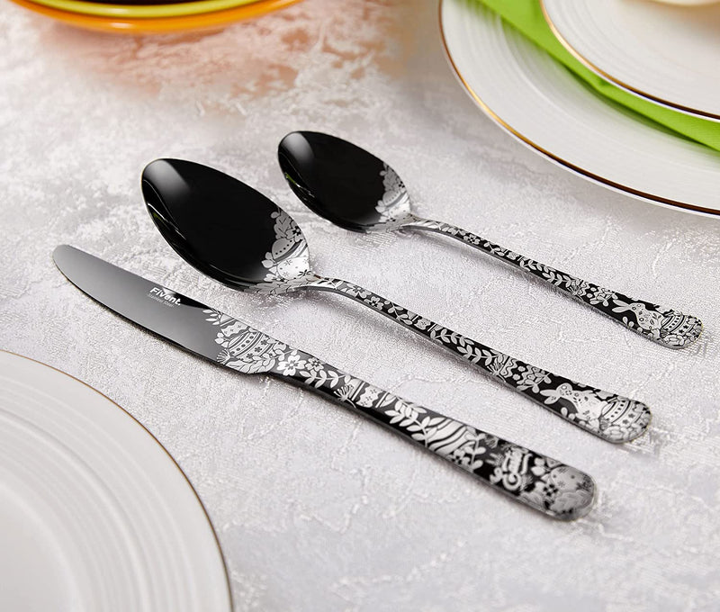 Fivent 24-Piece Easter Flatware Set, Service for 4, Stainless Steel Flatware Set with Steak Knives, Mirror Polished Cutlery Set, Easter Decorations Table Setting, Hand Wash Recommended Home & Garden > Decor > Seasonal & Holiday Decorations Fivent   