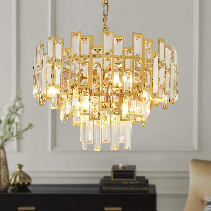 ANTILISHA Gold Crystal Chandelier Lighting Foyer Hall Entry Way Chandeliers Light Fixture for High Ceiling Sloped Pendant Hanging French Empire Style round Large Home & Garden > Lighting > Lighting Fixtures > Chandeliers ANTILISHA Gold 18 Inch 