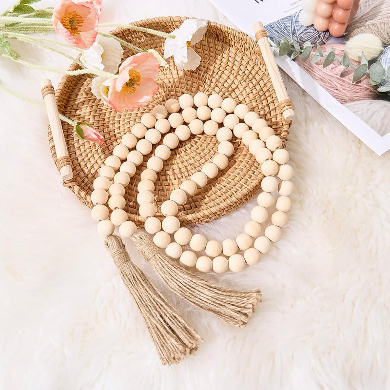 OMISHE 59In Wood Bead Garland with Tassels, Wooden Beads Garland, Decorative Beads Garland Decor, Farmhouse Beads Garland for Wall Hanging Home Festival Decor, Aqua, Teal  OMISHE Natural Beige  