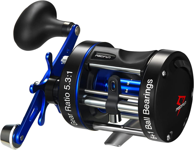 Piscifun Chaos XS round Baitcaster Reel, Reinforced Metal Body Baitcasting Fishing Reel, Smooth Powerful Saltwater Inshore Surf Trolling Reel, Conventional Reel for Catfish, Musky, Bass, Pike Sporting Goods > Outdoor Recreation > Fishing > Fishing Reels Piscifun 50 Right Handed  