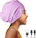 Kids Extra Large Swim Cap for Long Hair, Waterproof Silicone Swimming Caps for Boys Girls Children Youth Teen, Large Swim Hat for Long Thick Curly Hair & Dreadlocks Braids Weaves Afro Hair Sporting Goods > Outdoor Recreation > Boating & Water Sports > Swimming > Swim Caps Huizhou Born Sporting Goods Co.,Ltd. Purple  