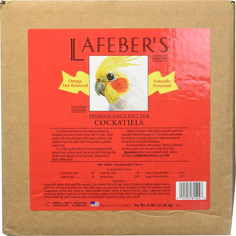 Lafeber Premium Daily Diet Pellets Pet Bird Food, Made with Non-Gmo and Human-Grade Ingredients, for Cockatiels, 5 Lb Animals & Pet Supplies > Pet Supplies > Bird Supplies > Bird Food Lafeber Company Classic 25 lb 