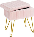 Greenstell Vanity Stool Chair Faux Fur with Storage, H:19.7" X L:15.7" W:11" Soft Ottoman 4 Metal Legs with Anti-Slip Feet, Furry Padded Seat, Modern Multifunctional Chairs for Makeup, Bedroom Pink Home & Garden > Household Supplies > Storage & Organization GREENSTELL Pink  