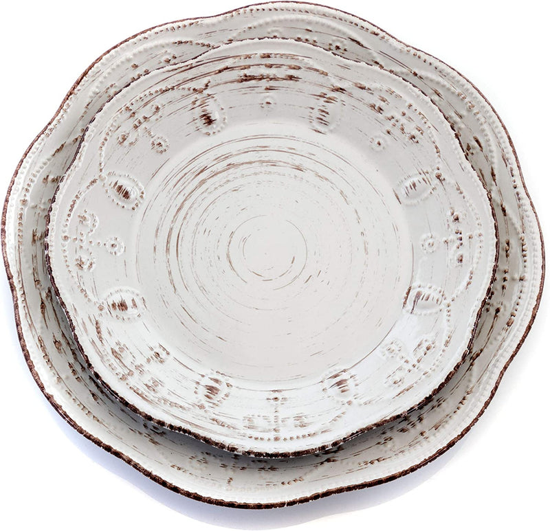 Elama Rustic Birch 16 Piece Embossed Scalloped Stoneware round Dinnerware Set in White with Brown Accents Home & Garden > Kitchen & Dining > Tableware > Dinnerware Elama   