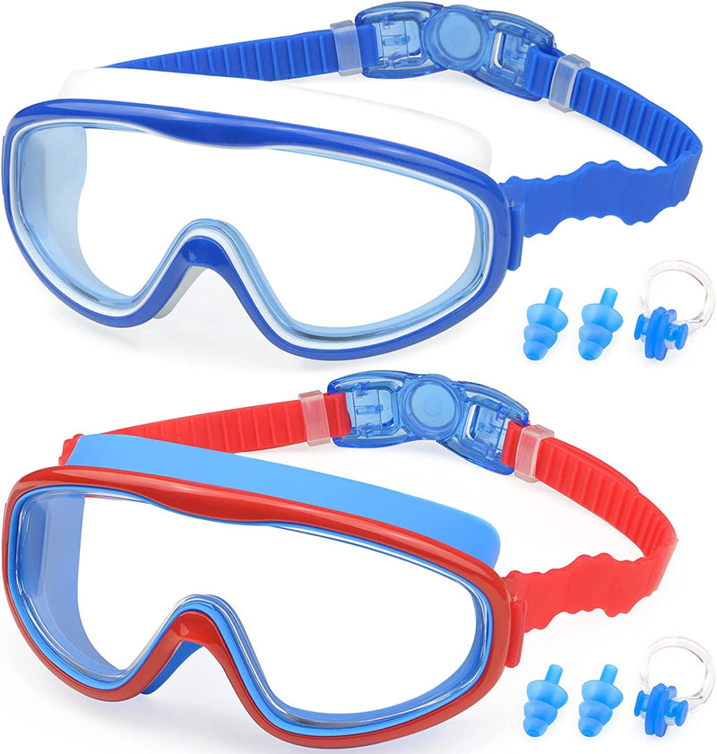KAILIMENG Kids Swim Goggles, 2 Pack Swimming Goggles for Age 3-15, Anti-Fog Anti-Uv Cear Wide View Sporting Goods > Outdoor Recreation > Boating & Water Sports > Swimming > Swim Goggles & Masks KAILIMENG 2j.blue & Red Blue  
